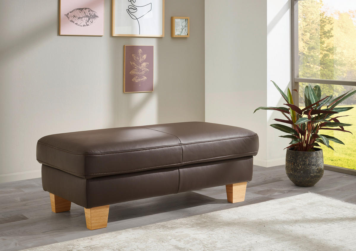 ECKSOFA in Echtleder Dunkelbraun  235/257 cm  - Eiche Bianco/Dunkelbraun, Natur, Leder/Holz (235/257cm) - Valdera