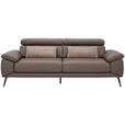 3-SITZER-SOFA Echtleder Braun  - Schwarz/Braun, Design, Leder/Textil (233/86-103/104cm) - Novel