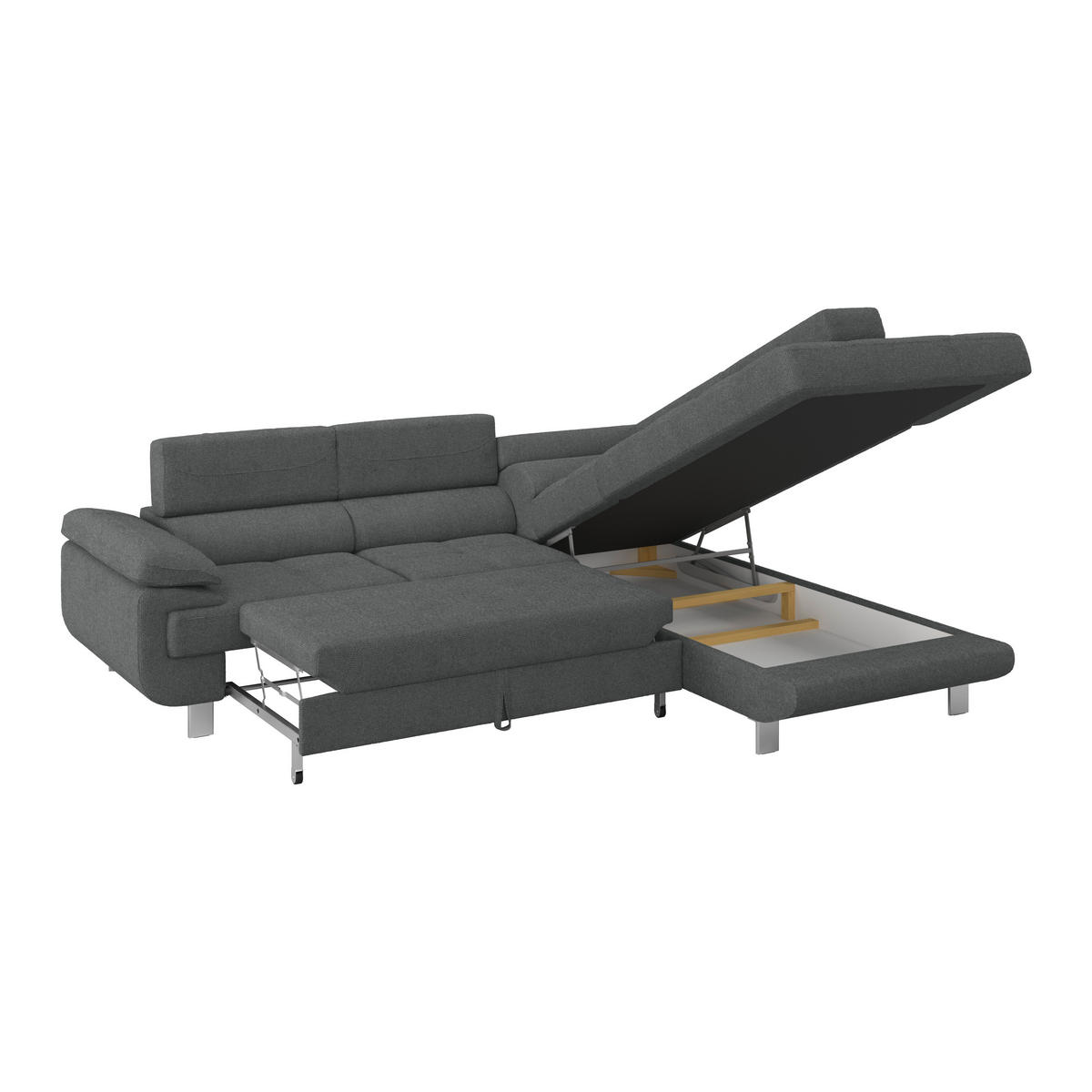 ECKSOFA Anthrazit Drell  - Anthrazit, MODERN, Textil/Metall (270/230cm) - MID.YOU