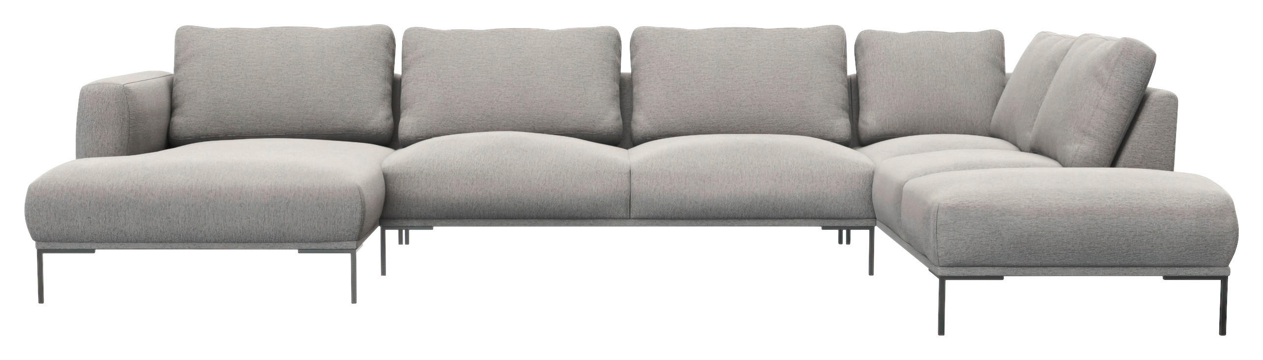 WOHNLANDSCHAFT Grau Webstoff, Flachgewebe - Schwarz/Grau, Design, Textil/Metall (148/376/206cm) - Livetastic