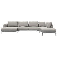 WOHNLANDSCHAFT Grau Webstoff, Flachgewebe  - Schwarz/Grau, Design, Textil/Metall (148/376/206cm) - Livetastic