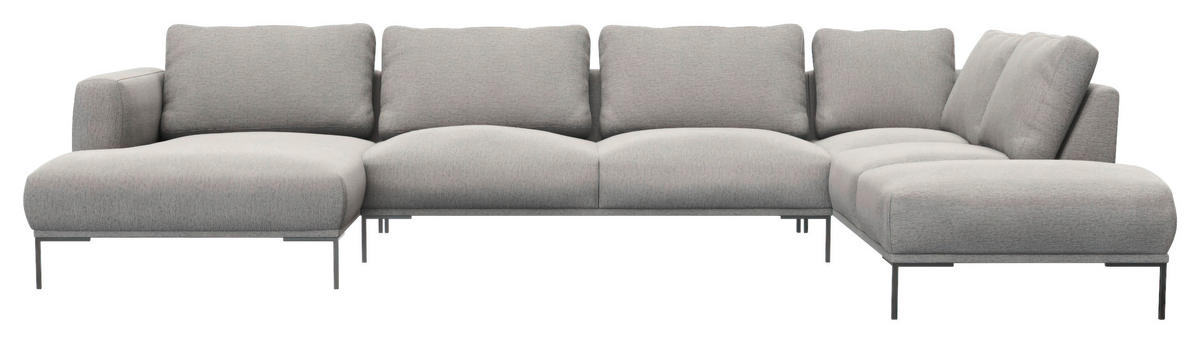 WOHNLANDSCHAFT Grau Webstoff, Flachgewebe  - Schwarz/Grau, Design, Textil/Metall (148/376/206cm) - Livetastic
