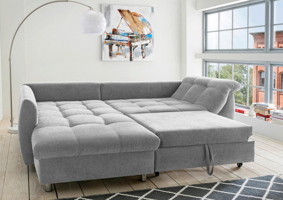ECKSOFA Grau Mikrofaser  - Chromfarben/Grau, Design, Kunststoff/Textil (190/250cm) - Livetastic