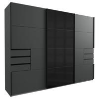 SCHWEBETÜRENSCHRANK 270/210/64 cm,  in Graphitfarben, Schwarz, 3 Tür(en)  - Schwarz/Graphitfarben, KONVENTIONELL, Glas/Holzwerkstoff (270/210/64cm) - Boxxx