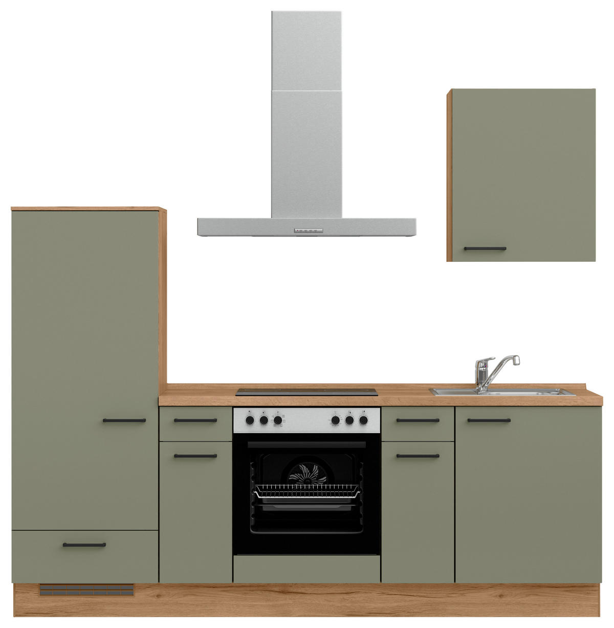 KÜCHENBLOCK Senso 240 cm  in Eichefarben, Olivgrün  - Eichefarben/Schwarz, MODERN, Holzwerkstoff/Metall (240cm) - Nobilia