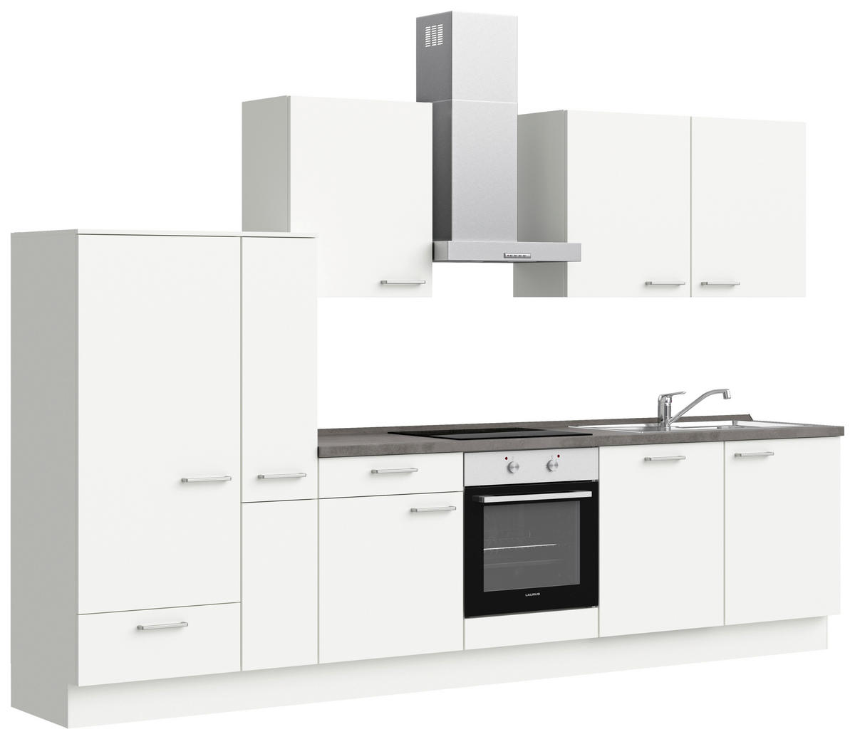 KÜCHENBLOCK 330 cm   in Weiß, Schieferfarben  - Schieferfarben/Edelstahlfarben, MODERN, Holzwerkstoff/Metall (330cm) - Nobilia
