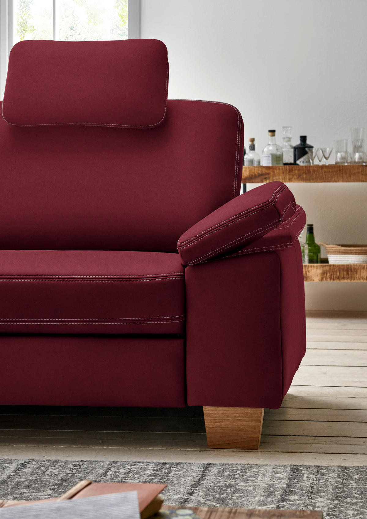 ECKSOFA  in Echtleder Bordeaux  235/274 cm  - Eichefarben/Bordeaux, KONVENTIONELL, Leder/Holzwerkstoff (235/274cm) - Beldomo Premium