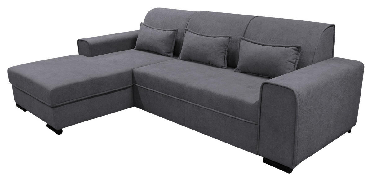 ECKSOFA in Struktur, Bouclé Dunkelgrau  - Dunkelgrau/Schwarz, Design, Kunststoff/Textil (175/270cm) - MID.YOU