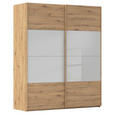 SCHWEBETÜRENSCHRANK 181/223/68 cm 2-türig Eiche Artisan, Seidengrau  - Eichefarben/Seidengrau, Design, Glas/Holzwerkstoff (181/223/68cm) - Xora