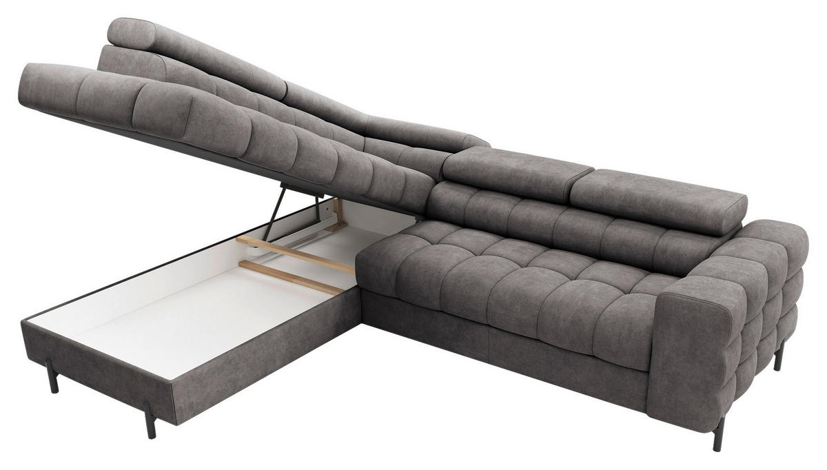 ECKSOFA FERUCCE in Chenille Grau  200/276 cm  - Schwarz/Grau, Design, Textil/Metall (200/276cm) - MID.YOU