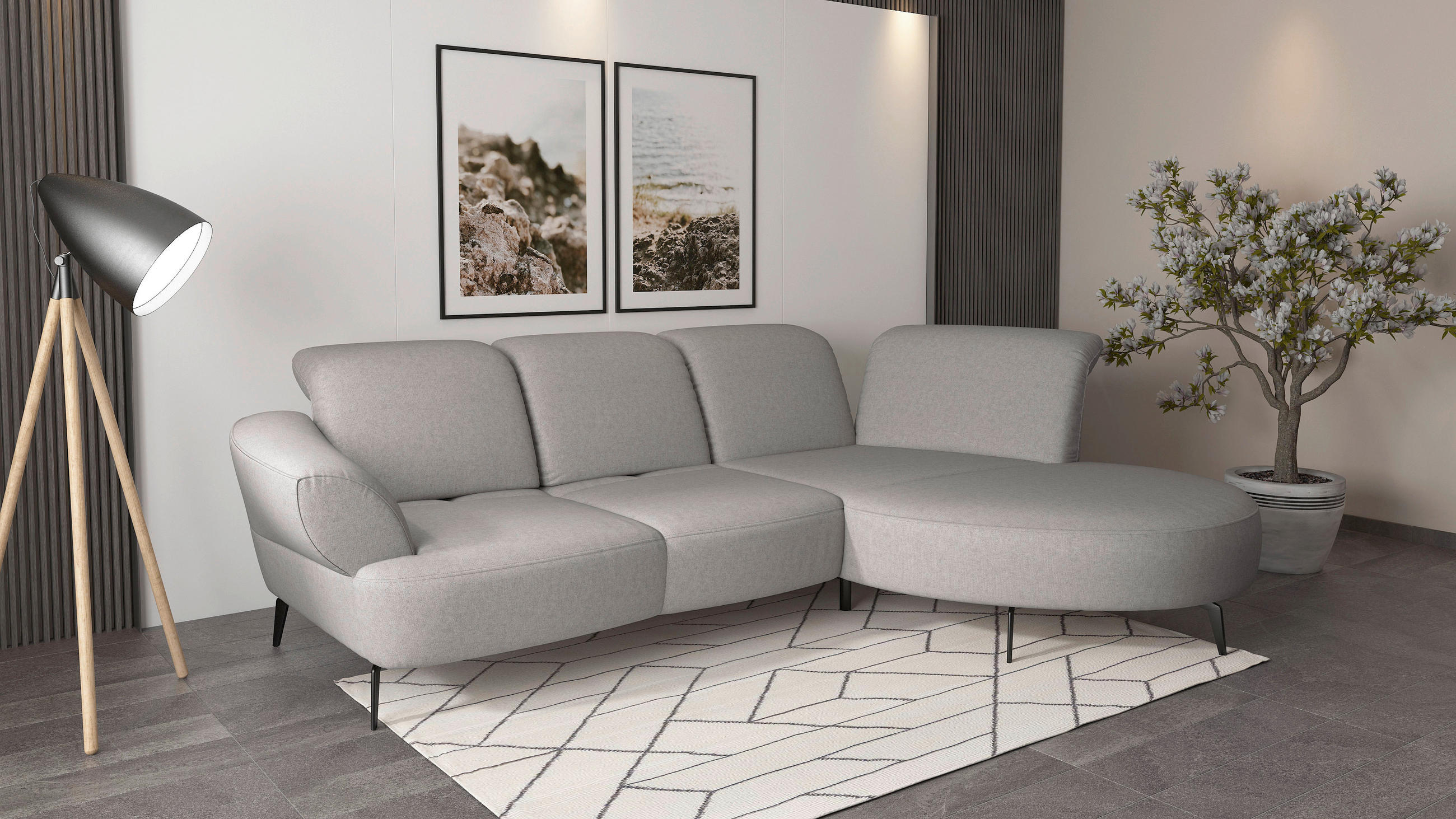 ECKSOFA in Flachgewebe Hellgrau  - Hellgrau/Schwarz, Modern, Textil/Metall (313/208cm) - Sit & More