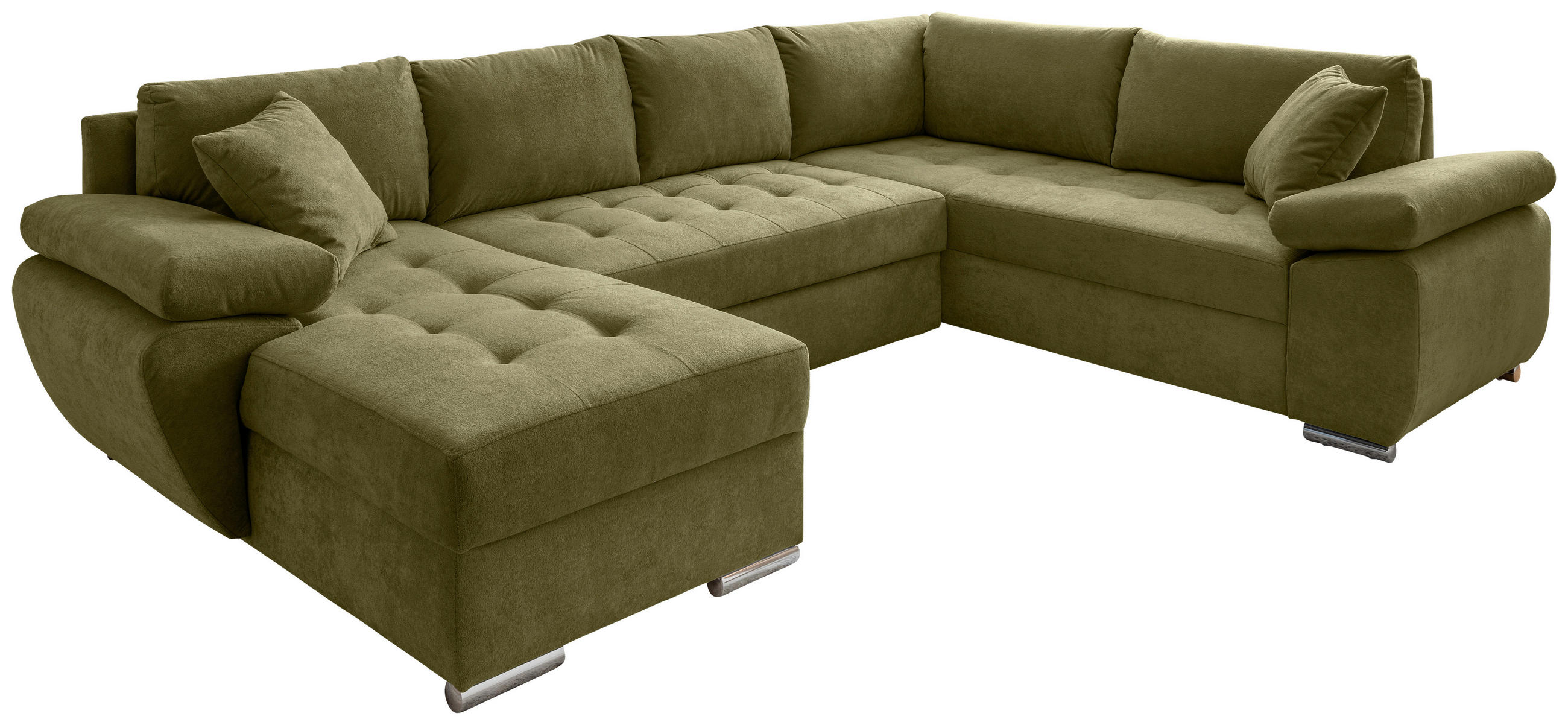 WOHNLANDSCHAFT Grün Mikrofaser  - Chromfarben/Grün, KONVENTIONELL, Textil/Metall (157/305/219cm) - Livetastic