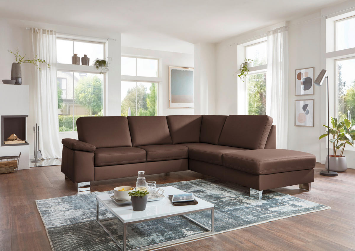 ECKSOFA  in Echtleder Braun  248/235 cm  - Alufarben/Braun, Design, Leder/Metall (248/235cm) - Beldomo Premium