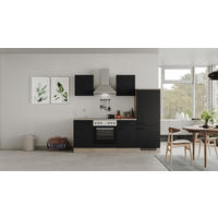 KÜCHENBLOCK 220 cm   in Schwarz, Eichefarben  - Eichefarben/Schwarz, MODERN, Holzwerkstoff/Metall (220cm) - FlexWell
