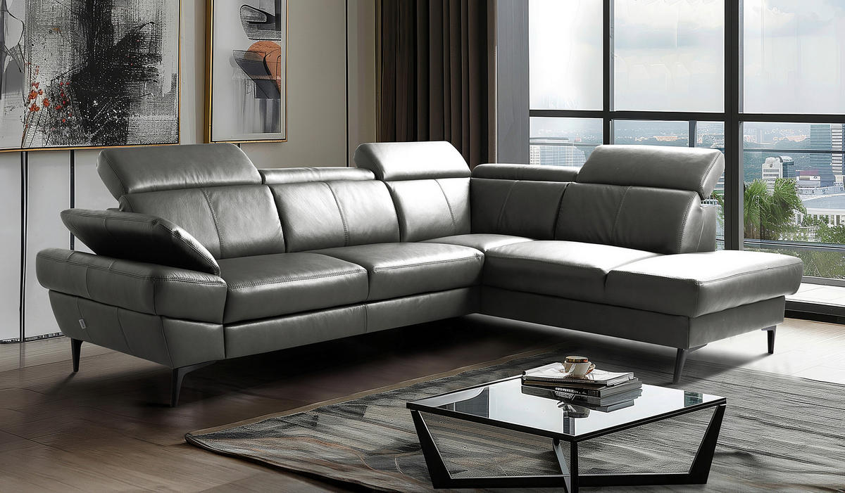 ECKSOFA Lederlook Echtleder Anthrazit  - Anthrazit/Schwarz, Design, Leder/Textil (264/211cm) - Livetastic