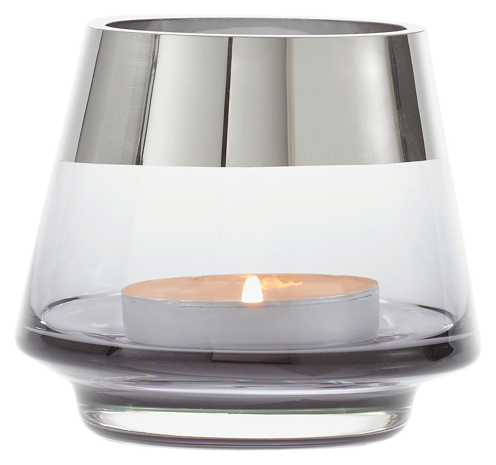 WINDLICHT Grau, Silberfarben, Chromfarben 10/9 cm  - Chromfarben/Silberfarben, LIFESTYLE, Glas (10/9cm) - Ambia Home
