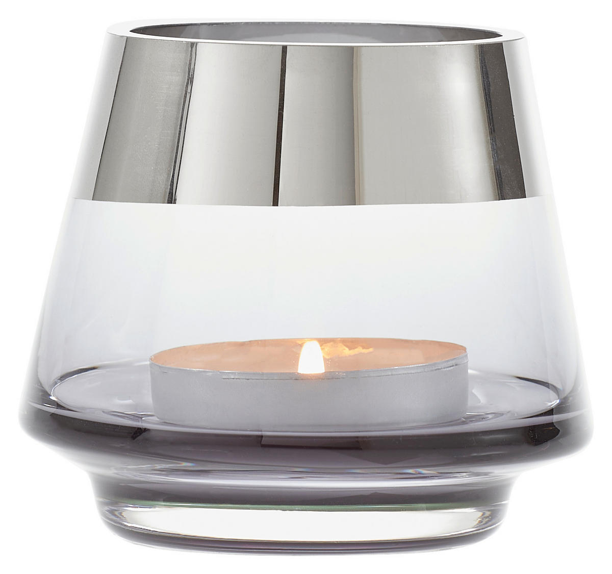 WINDLICHT Grau, Silberfarben, Chromfarben 10/9 cm  - Chromfarben/Silberfarben, LIFESTYLE, Glas (10/9cm) - Ambia Home