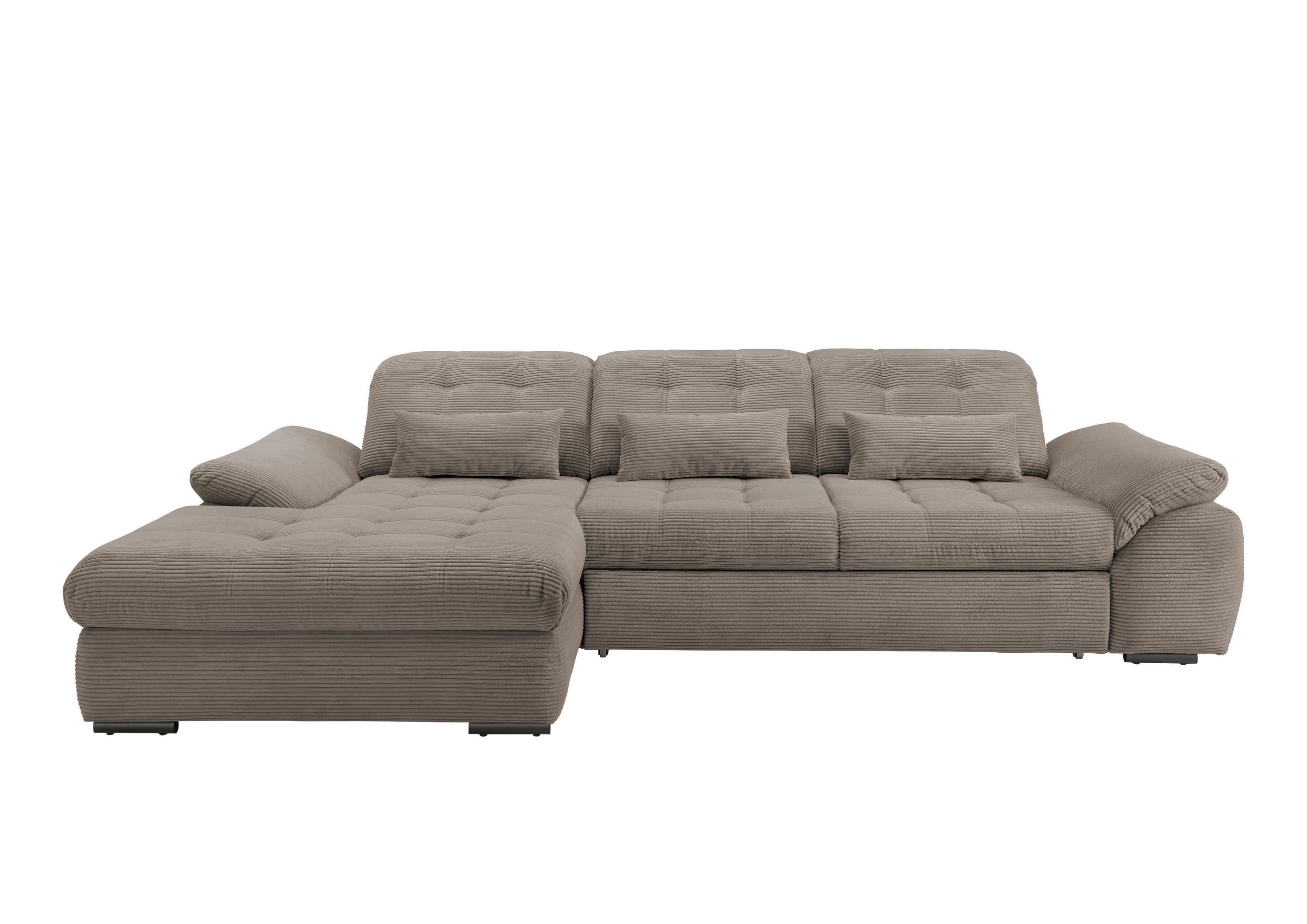ECKSOFA Graubraun Cord  - Graubraun/Schwarz, MODERN, Textil/Metall (184/314cm) - Livetastic