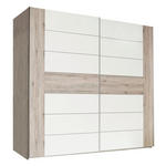 SCHWEBETÜRENSCHRANK  in Eichefarben, Weiß Hochglanz  - Edelstahlfarben/Eichefarben, Design, Holzwerkstoff/Metall (270/210/61cm) - Carryhome