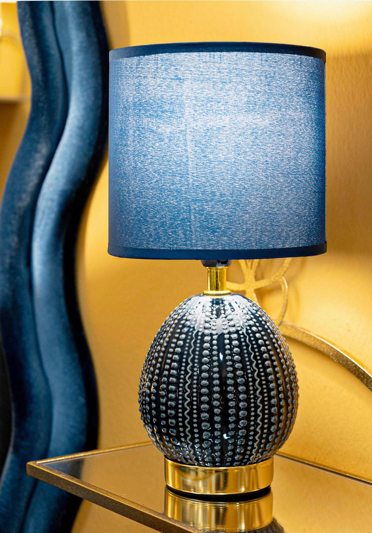 TISCHLEUCHTE   - Blau, Basics, Keramik/Textil (15/30.5/15cm)