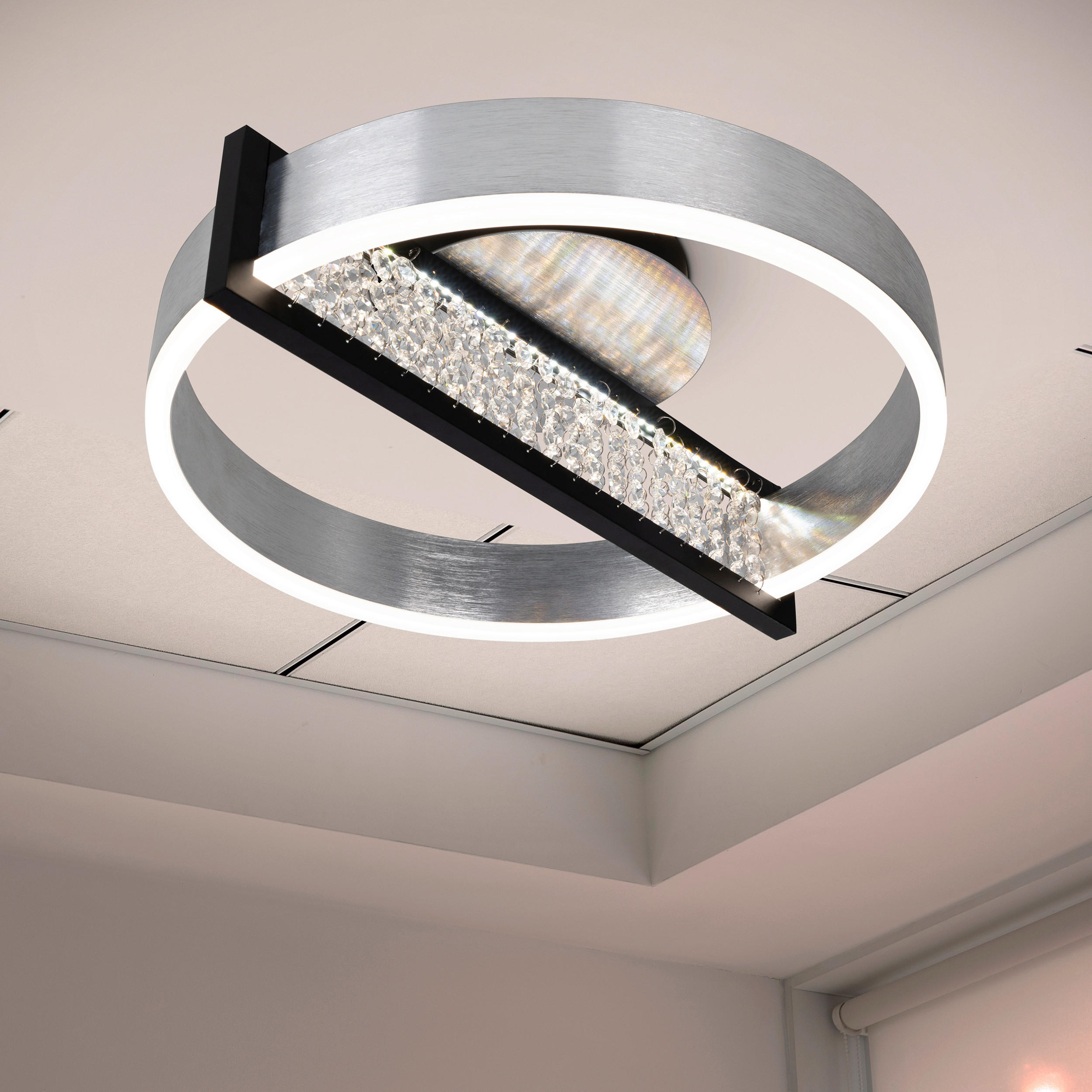 LED-DECKENLEUCHTE Yvaris 53,2/50/13,7 cm   - Chromfarben/Schwarz, Design, Metall (53,2/50/13,7cm) - Näve