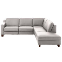 ECKSOFA in Echtleder Grau  - Eichefarben/Grau, Design, Leder/Holz (259/235cm) - Valdera