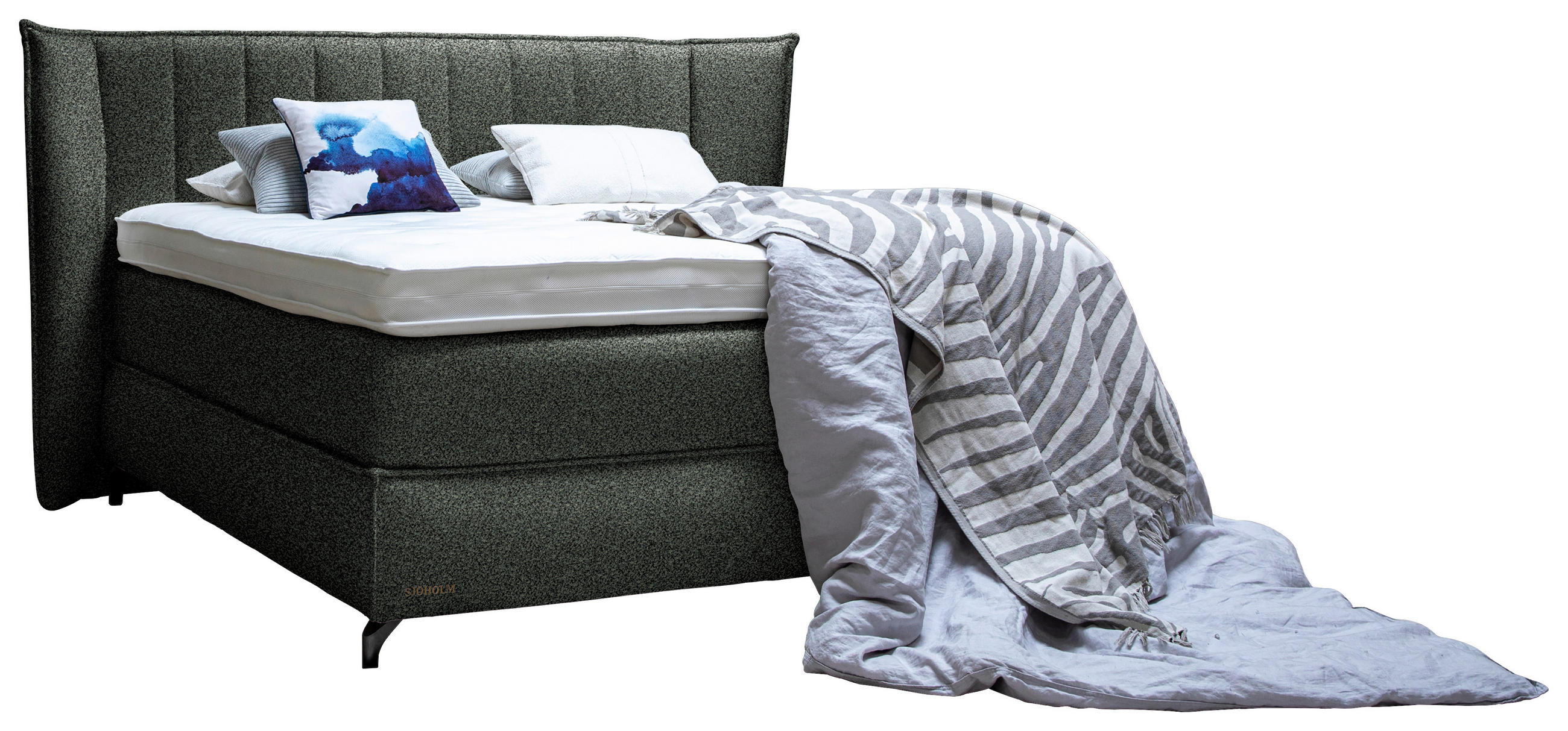 BOXSPRINGBETT 160/200 cm  Graugrün  - Schwarz/Graugrün, Konventionell, Holz/Textil (160/200cm) - Sjöholm