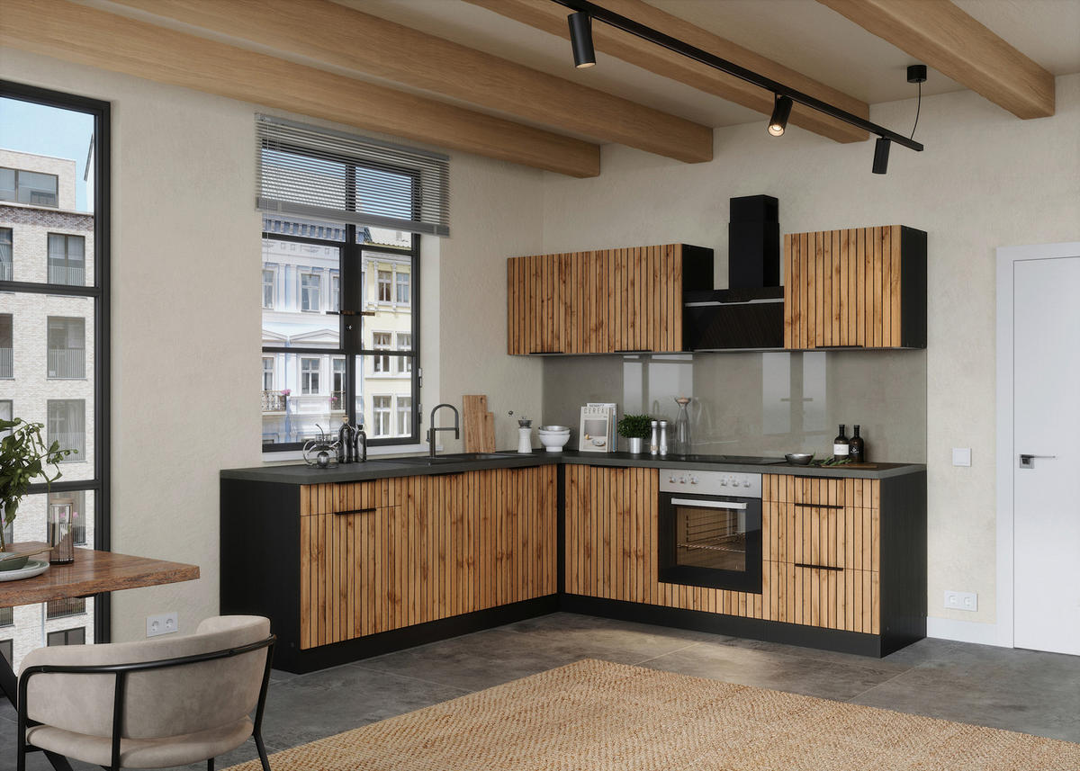 HÖRNKÖK 240/240 cm  i grafitfärgad, ek Wotan  - ek Wotan/grafitfärgad, Basics, metall/trämaterial (240/240cm) - Held