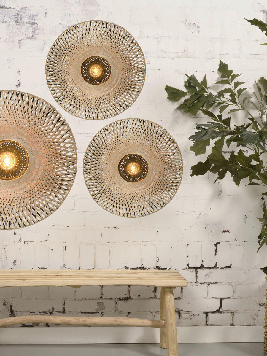 Thumbnail - Good & Mojo Wandleuchte Kalimantan, Schwarz, Hellbraun, Naturmaterialien, rund,rund, 20 cm, Lampen & Leuchten, Innenbele...