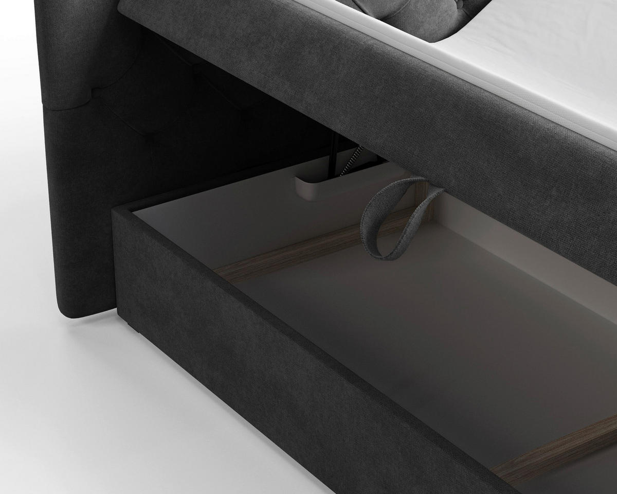BOXBETT 180/200 cm,  in Dunkelgrau, Bettkasten, Topper, H2 + H3 = mittel + fest  - Dunkelgrau/Schwarz, MODERN, Holz/Kunststoff (180/200cm) - MID.YOU