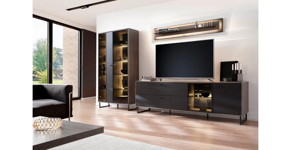 WOHNWAND in Schwarz, Eichefarben 321/185/50 cm - Eichefarben/Anthrazit, Design, Glas/Holz (321/185/50cm) - Novel