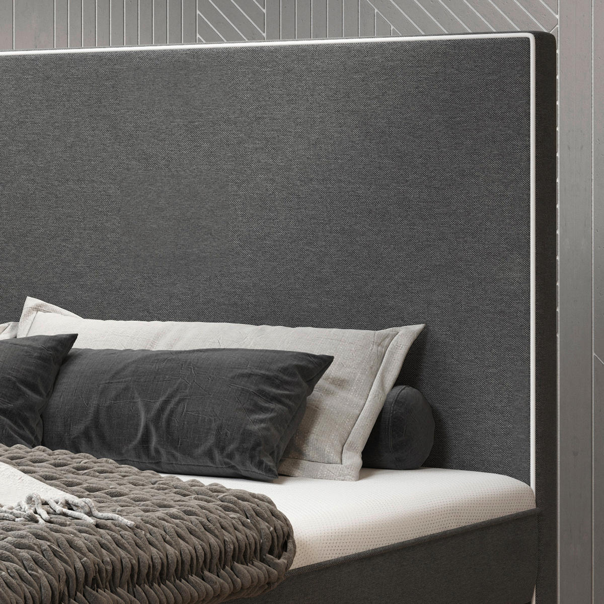 BOXSPRINGBETT 180/200 cm  in Anthrazit  - Anthrazit/Silberfarben, KONVENTIONELL, Textil/Metall (180/200cm) - MID.YOU