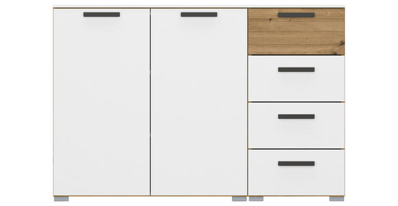 SIDEBOARD Weiß, Eiche Artisan Füße, Türdämpfer  - Graphitfarben/Alufarben, Design, Holzwerkstoff/Kunststoff (120/81/42cm) - Xora