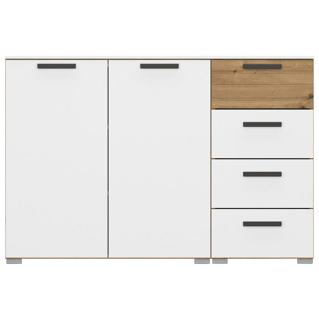 Thumbnail - Xora Sideboard, Weiß, Eiche Artisan, Metall, 2 Fächer, 4 Schubladen, 120x81x42 cm, Blauer Engel, Goldenes M, Made in Ger...