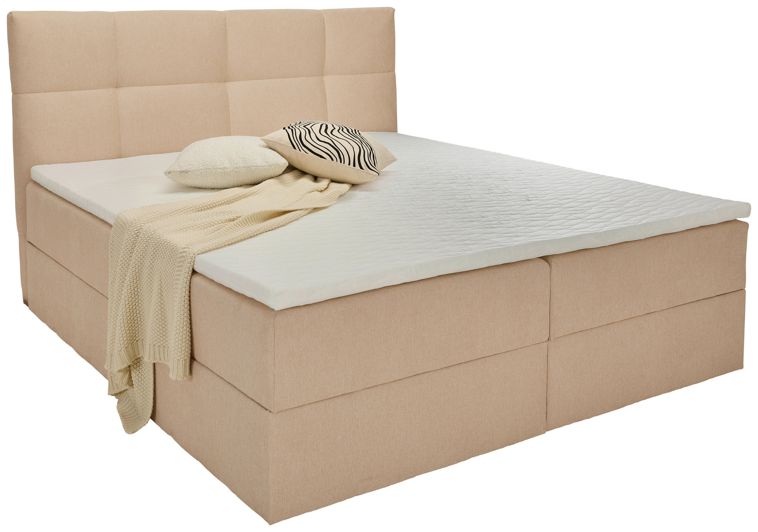 Thumbnail - Boxxx Boxbett, Hellbraun, Textil, H3, Höhe ca. 25 cm, 140x200 cm, Bettkasten, gepolstertes Kopfteil, in verschiedenen Gr...