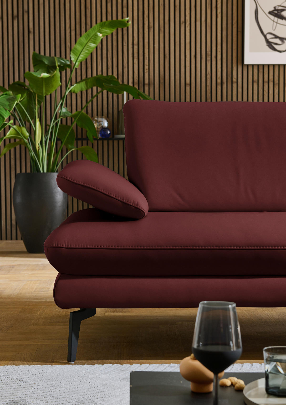 ECKSOFA in Echtleder Brombeere  - Brombeere/Schwarz, Design, Leder/Metall (308/195cm) - Dieter Knoll