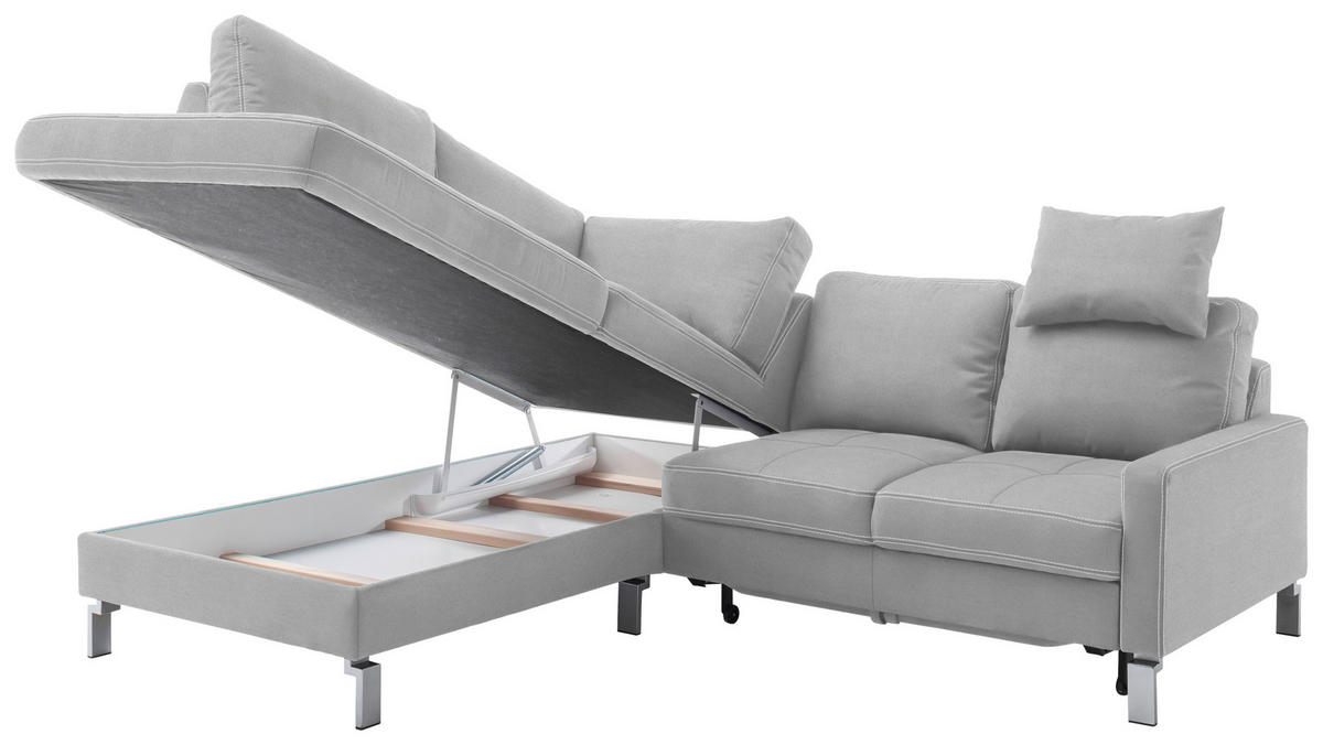 ECKSOFA in Mikrofaser Hellgrau  200/229 cm  - Chromfarben/Beige, Design, Textil/Metall (200/229cm) - Pure Home Lifestyle