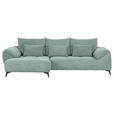 ECKSOFA  in Cord Mintgrün Zierkissen, Rückenkissen, Rücken echt  176/311 cm  - Schwarz/Mintgrün, KONVENTIONELL, Textil/Metall (176/311cm) - Carryhome