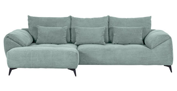 ECKSOFA  in Cord Mintgrün Zierkissen, Rückenkissen, Rücken echt  176/311 cm  - Schwarz/Mintgrün, KONVENTIONELL, Textil/Metall (176/311cm) - Carryhome