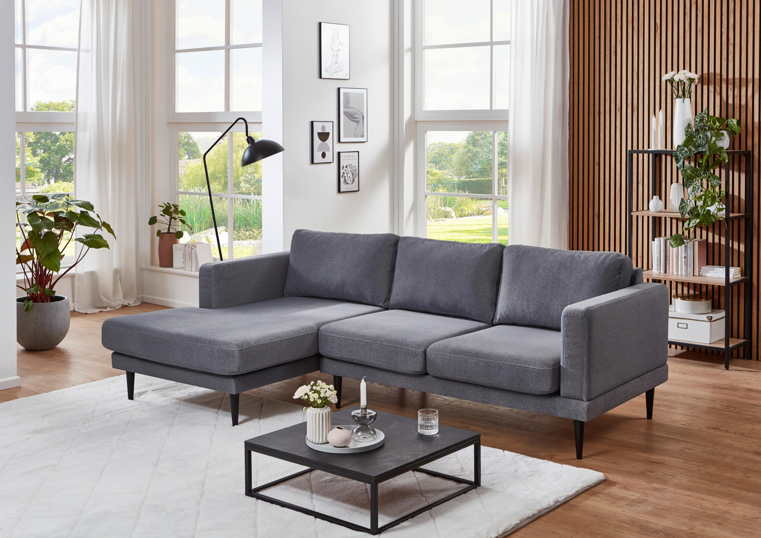 Thumbnail - Carryhome Ecksofa, Grau, Textil, Buche, massiv, 3-4-Sitzer, Füllung: Polyester, Ottomane links, L-Form, 240x154 cm, seit...