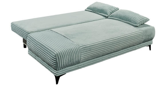 SCHLAFSOFA Cord Pastellgrün Rückenkissen, Armlehnenkissen, Bettkasten, Schlaffunktion, Rücken echt, Liegefläche im Originalstoff  - Pastellgrün/Schwarz, KONVENTIONELL, Kunststoff/Textil (211/96/105cm) - Carryhome