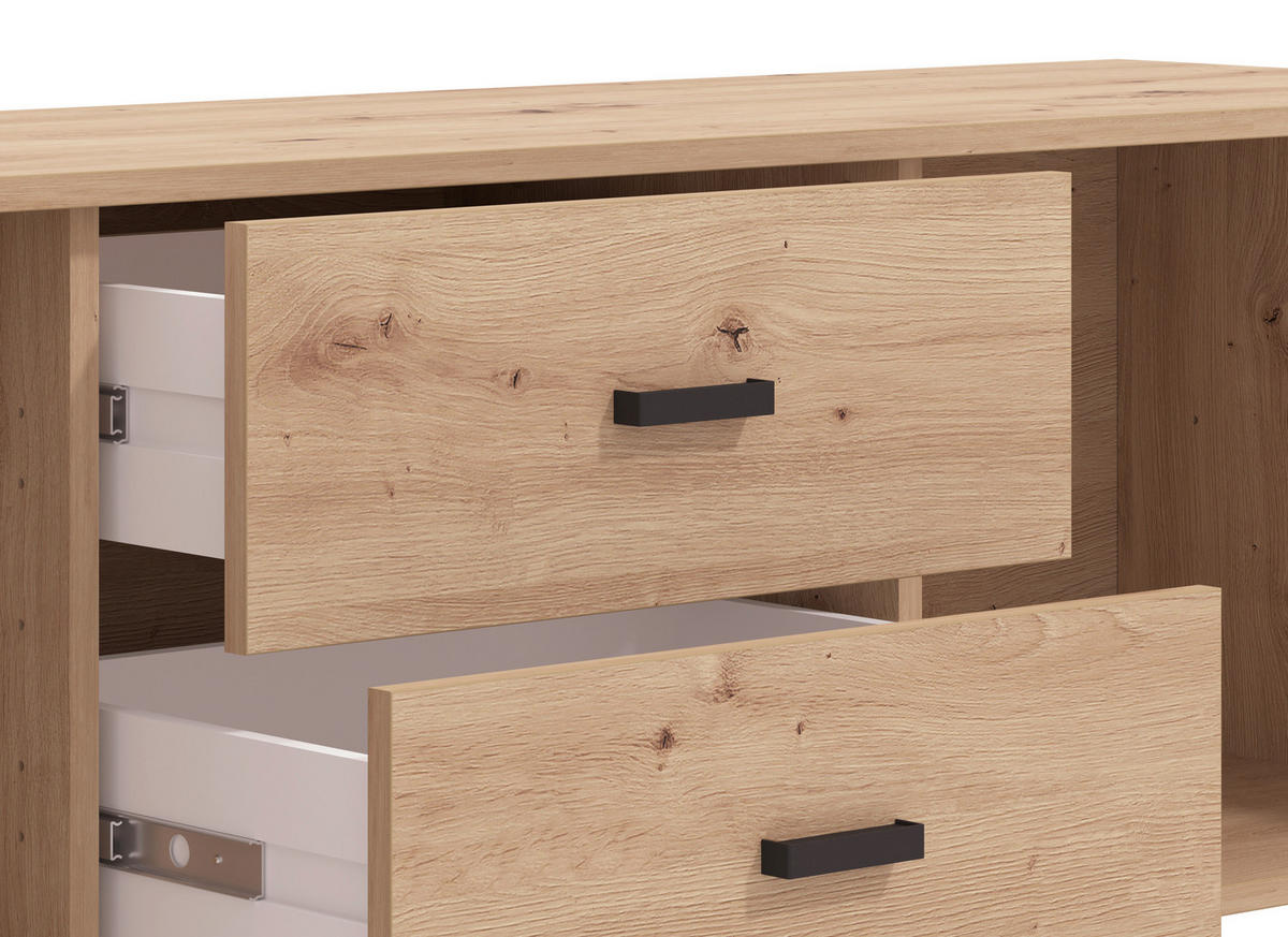 KOMODA POD TELEVIZI, černá, dub artisan, 157/52/40 cm - černá/dub artisan, Basics, kompozitní dřevo/plast (157/52/40cm) - Hom`in