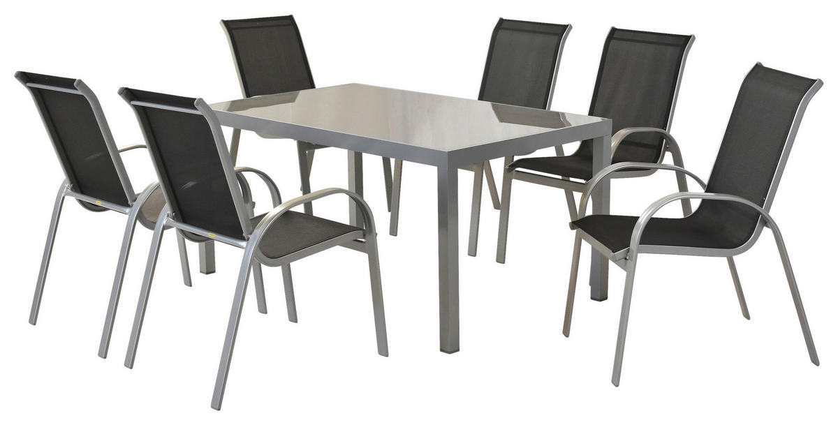 GARTENSET 7-teilig  - Silberfarben/Schwarz, MODERN, Textil/Metall - Gardenson