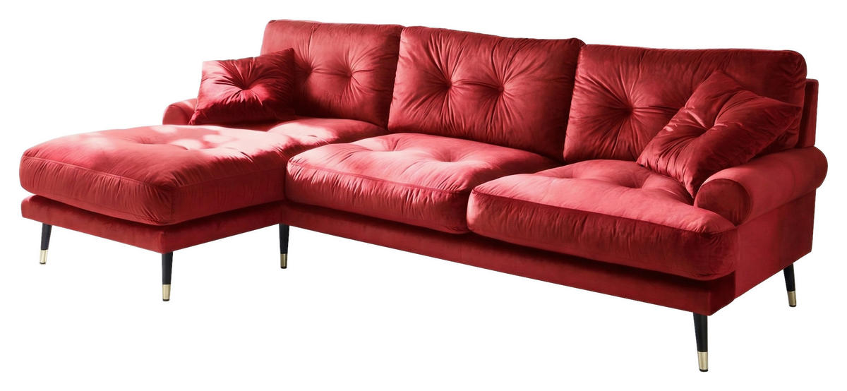 ECKSOFA Eckteil  TOKIO-REC.2S Dunkelrot Samt  - Dunkelrot, MODERN, Holz/Textil (275/157cm) - MID.YOU