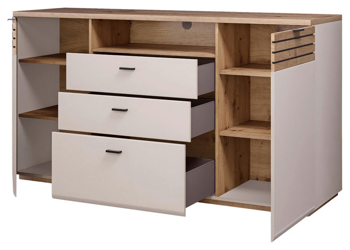 SIDEBOARD  175/94/47 cm 3 Schublade(n)  - Kaschmir/Schwarz, Design, Holzwerkstoff/Metall (175/94/47cm) - Stylife