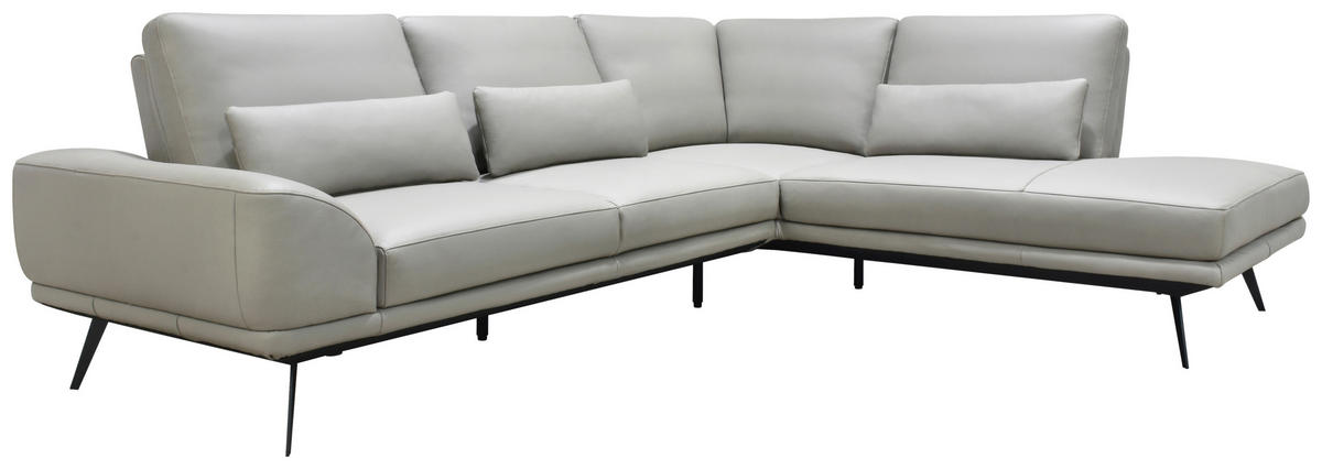 ECKSOFA Taupe Echtleder Zierkissen, Rücken echt, Kopfteilverstellung, Sitztiefenverstellung, Kopfstütze  - Taupe/Schwarz, Design, Leder/Metall (276/225cm) - Celina Home