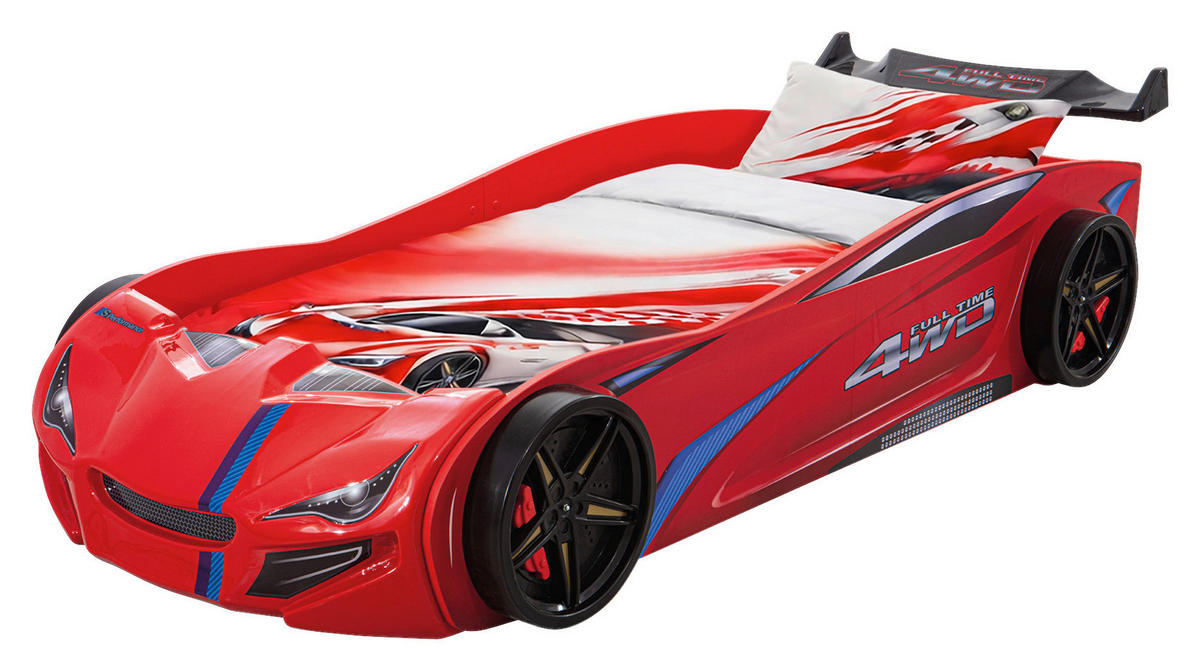 AUTOBETT 90/200 cm Rot  - Rot/Schwarz, Design, Holz/Holzwerkstoff (90/200cm) - Xora