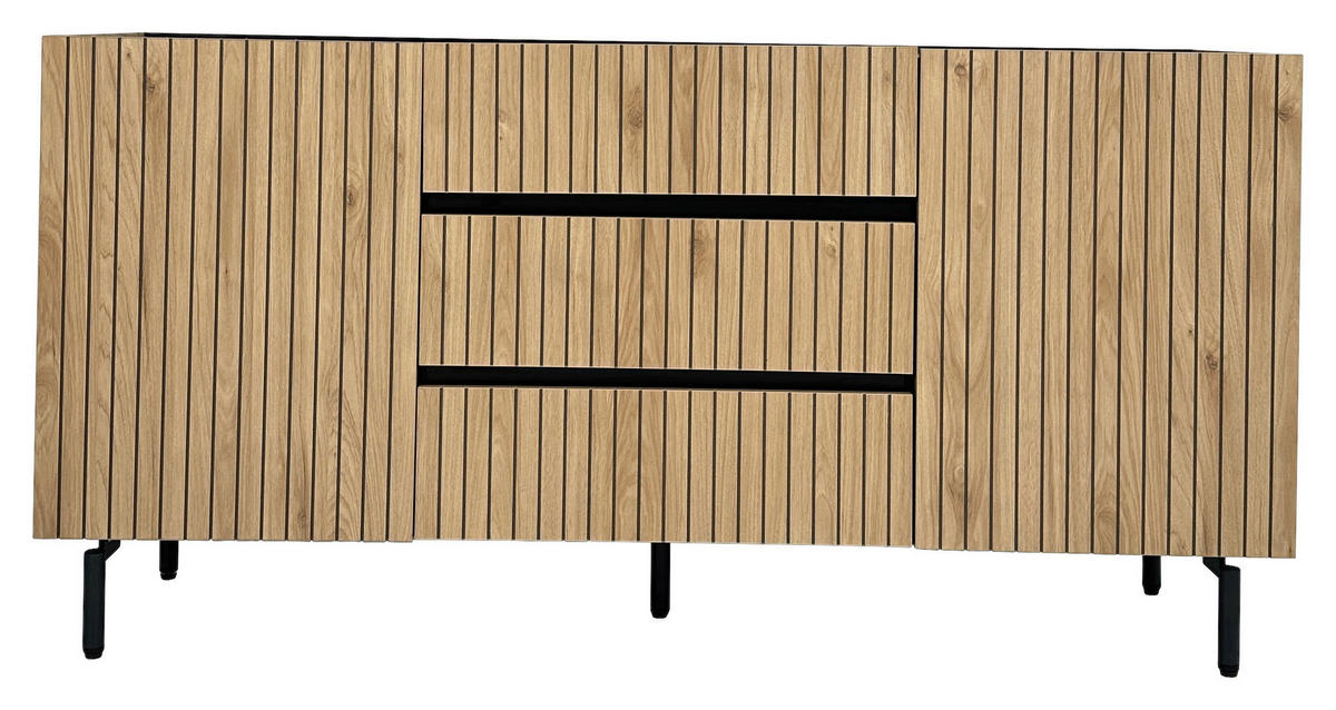 SIDEBOARD LINO  in 150/75/40 cm  - Eichefarben/Schwarz, Design, Holzwerkstoff/Metall (150/75/40cm) - Xora