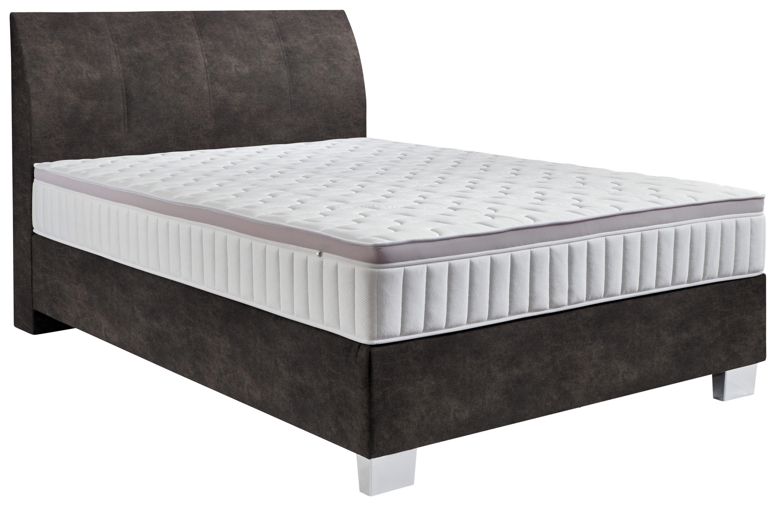 BOXSPRINGBETT 140/200 cm  in Graubraun  - Chromfarben/Graubraun, KONVENTIONELL, Kunststoff/Textil (140/200cm) - Hom`in