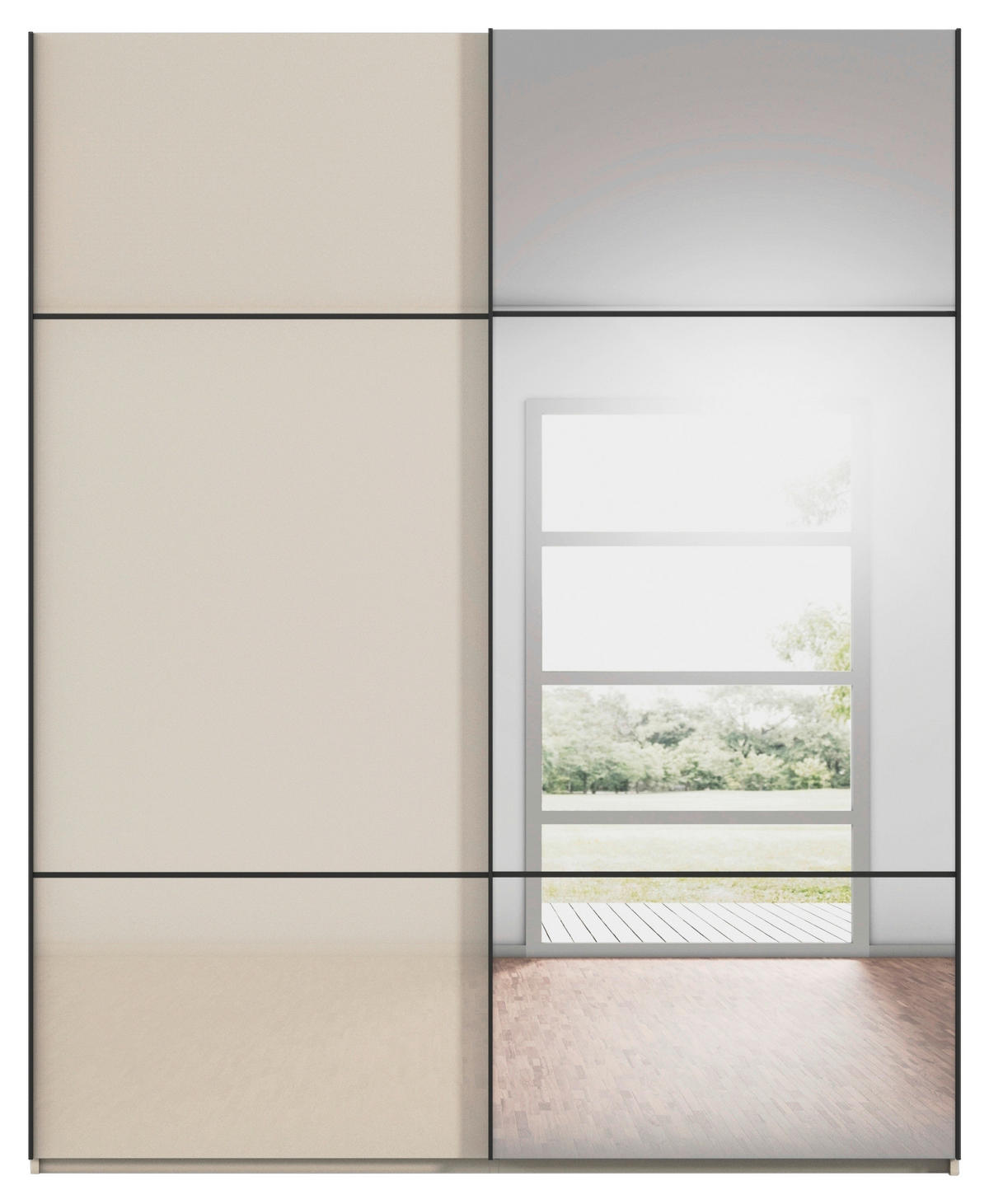 SCHWEBETÜRENSCHRANK in Champagner  - Champagner/Schwarz, Konventionell, Glas/Holzwerkstoff (201/223/68cm) - Novel
